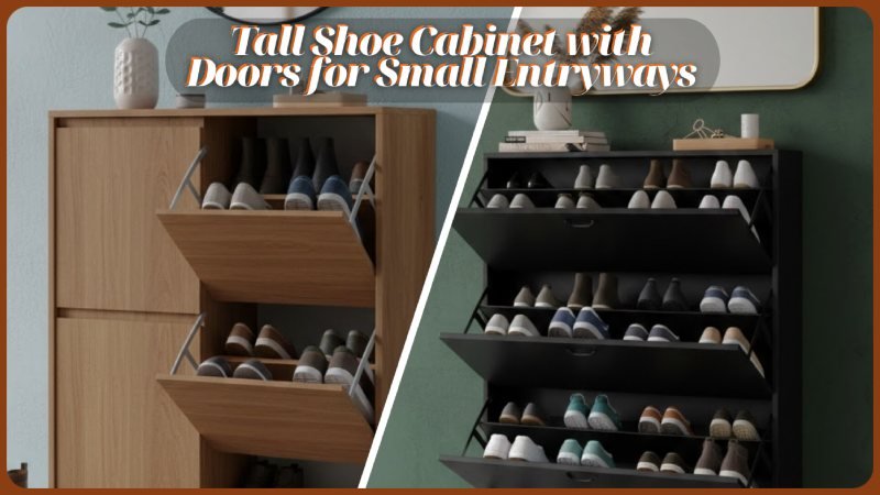 Tall Shoe Cabinet with Doors for Small Entryways
