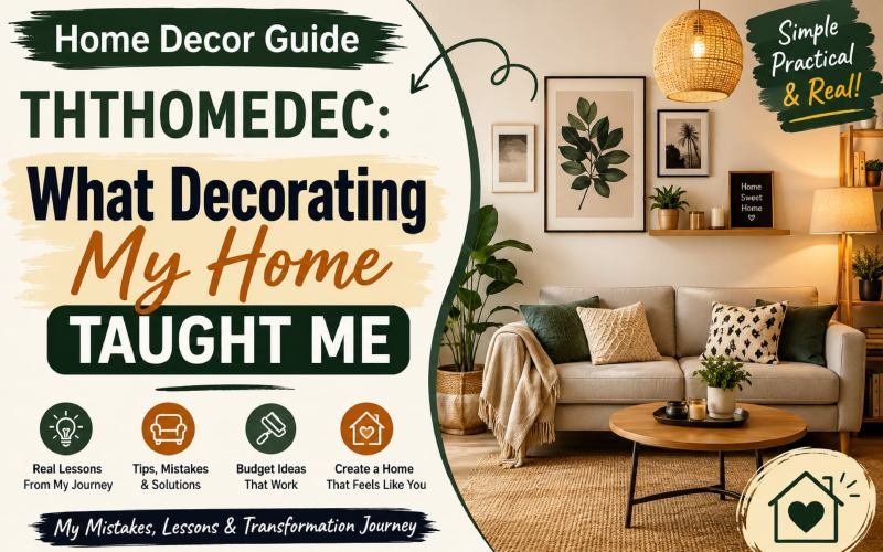 Home Decor Guide Ththomedec featuring a cozy living room with practical home decorating tips and lessons.